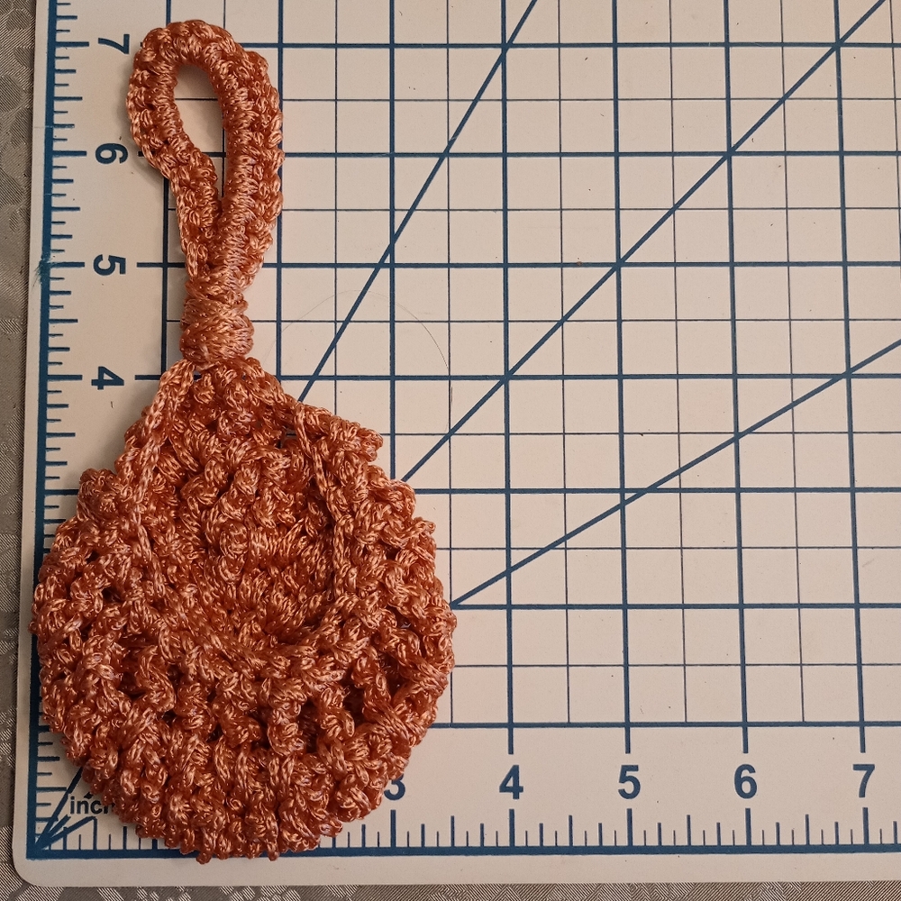 Air Plant / Mini Plant Hanger Basket, Orange, Crocheted, Boho Style, Pre-owned - Picture 4 of 4
